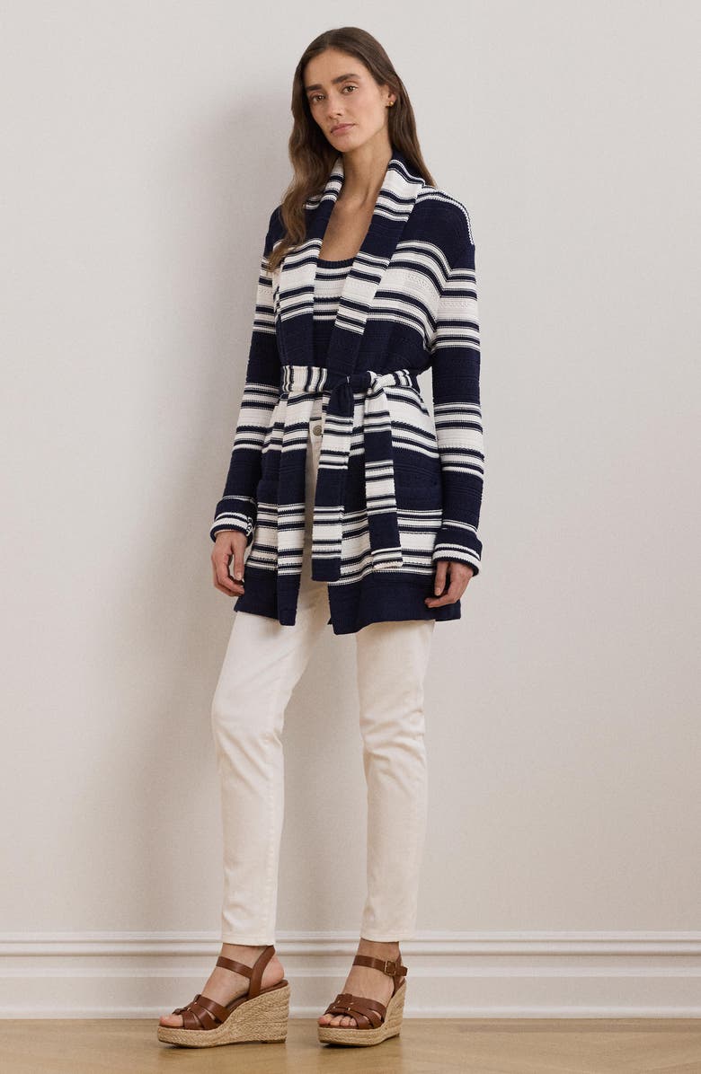 Lauren Ralph Lauren Stripe Belted Long Cardigan, Alternate, color, 