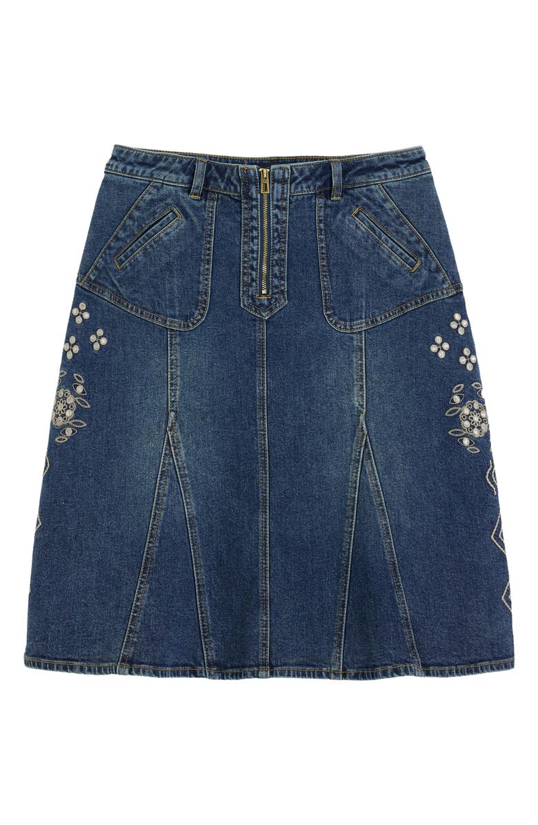 Desigual Embroidered A-Line Stretch Denim Skirt, Alternate, color, Medium Blue