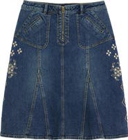 Desigual Embroidered A-Line Stretch Denim Skirt