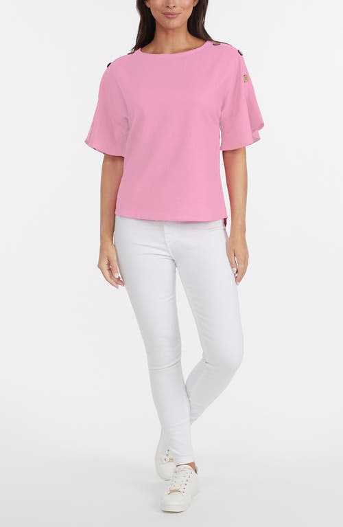 Ellen Tracy Round Neck Button Detail Linen Blend Top In Flamingo Pink