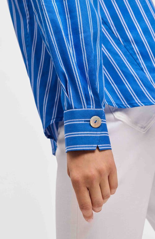 Foxcroft Paityn Stripe Cotton Button-up Shirt In Cobalt Blue/white
