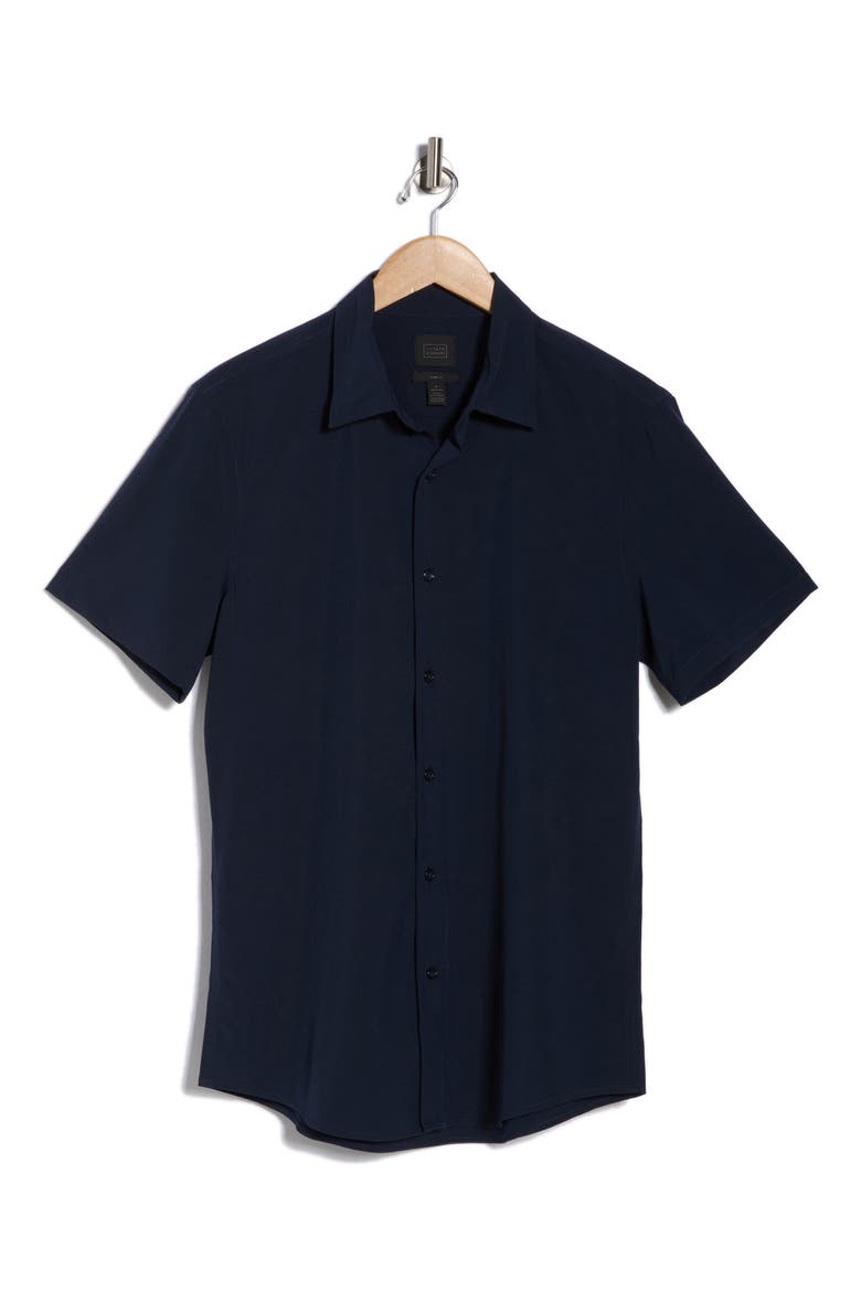 Short Sleeve Performance Woven Button-Up Shirt, Alternate, color, NAVY STILL