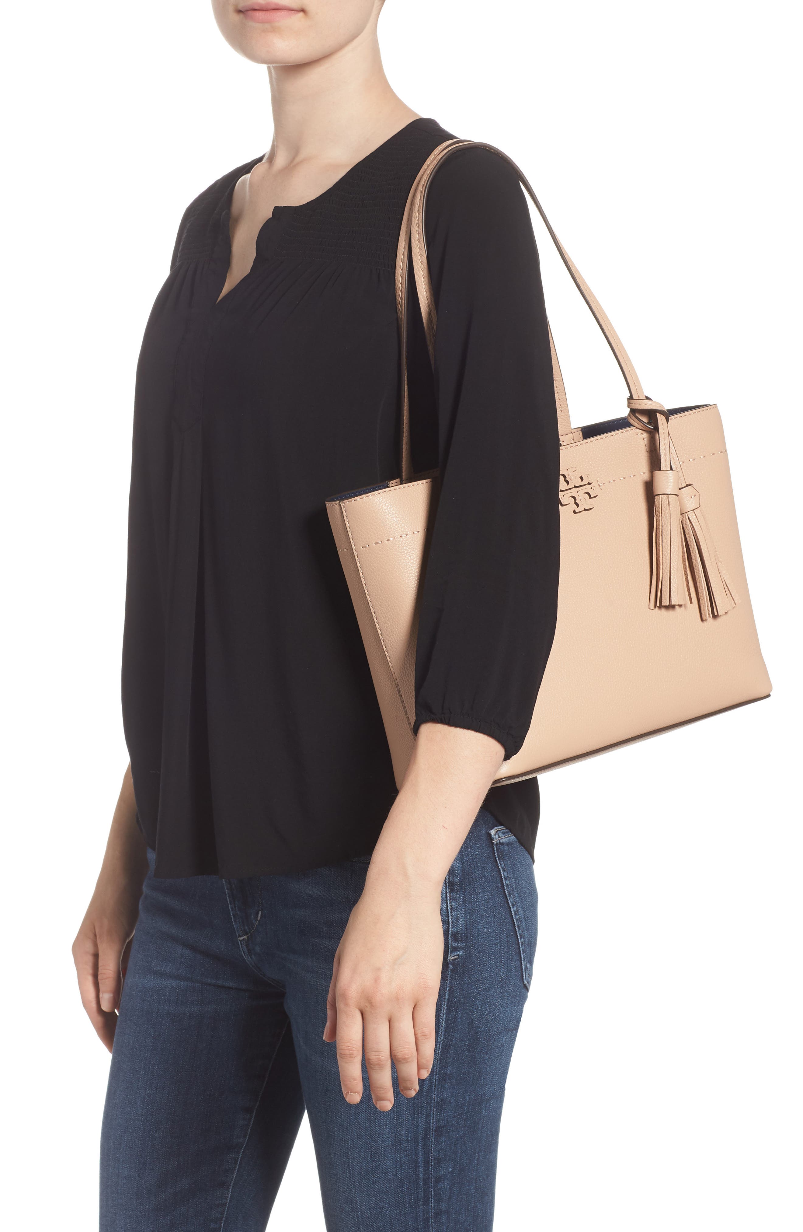 Small McGraw Leather Tote, Alternate, color, DEVON SAND