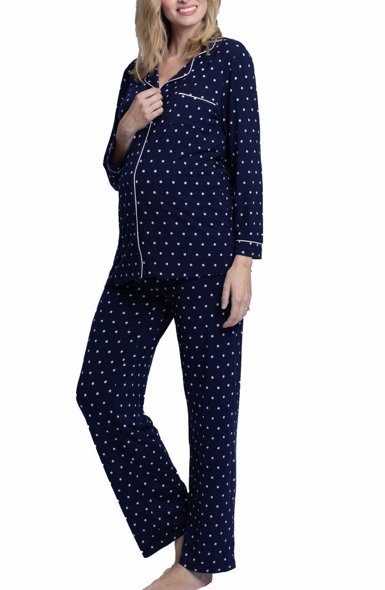 Angel Maternity Polka Dot Maternity/Nursing Pajamas & Baby Wrap Set, Alternate, color, 