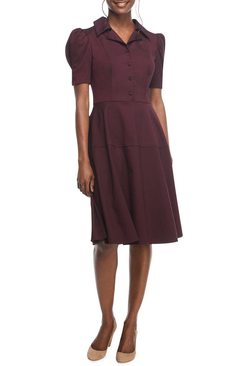 Nina Twill Fit & Flare Dress (Nordstrom Exclusive), Main, color, BERRY