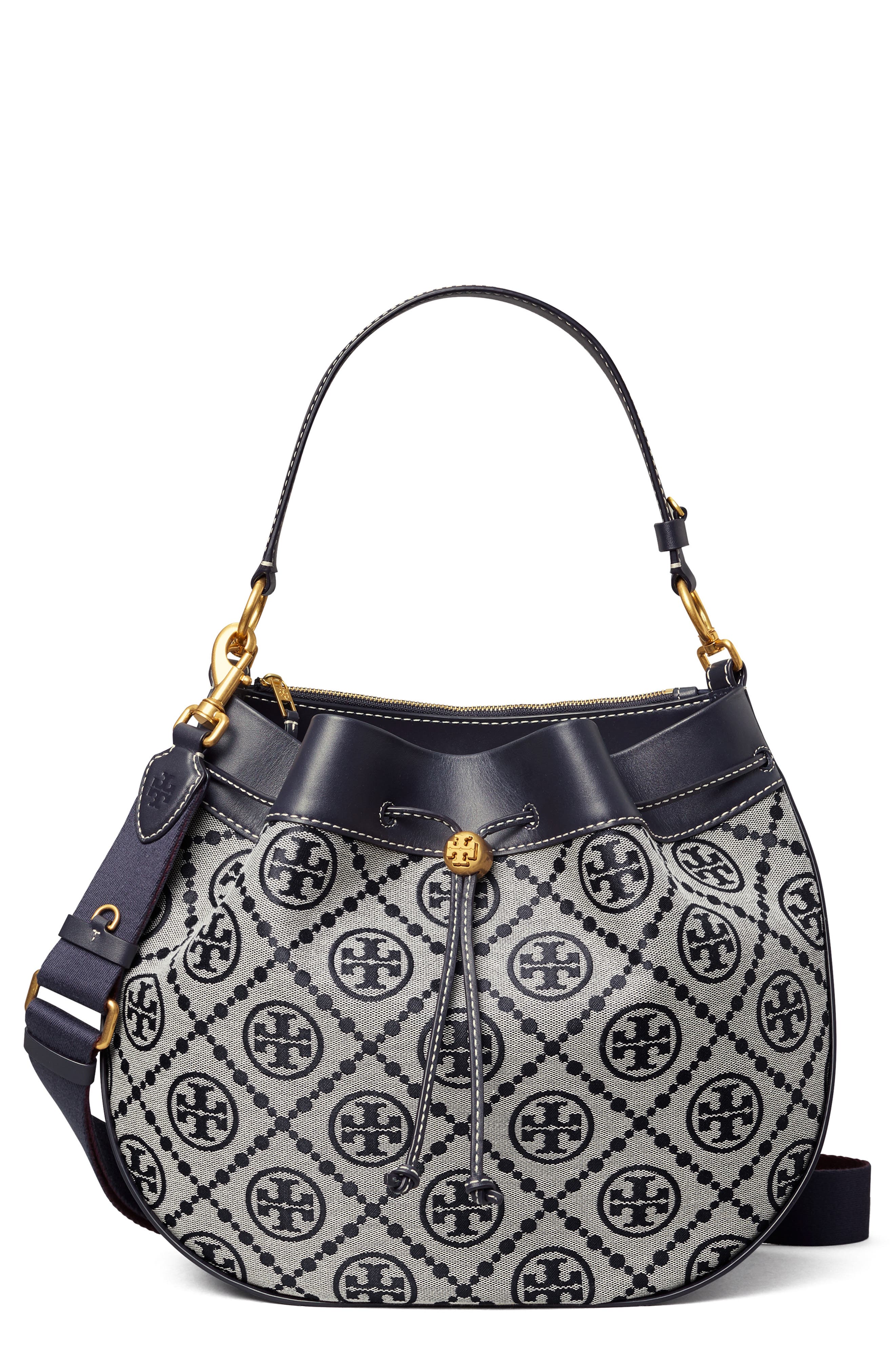 Tory Burch T Monogram Jacquard Drawstring Hobo Bag, Main, color, 