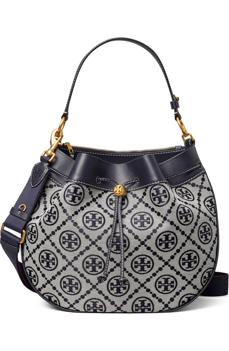Tory Burch T Monogram Jacquard Drawstring Hobo Bag, Main, color,