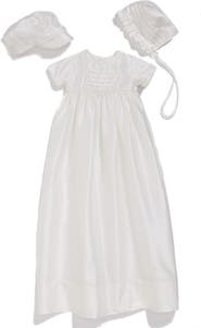 Little Things Mean a Lot Dupioni Christening Gown with Hat and Bonnet Set