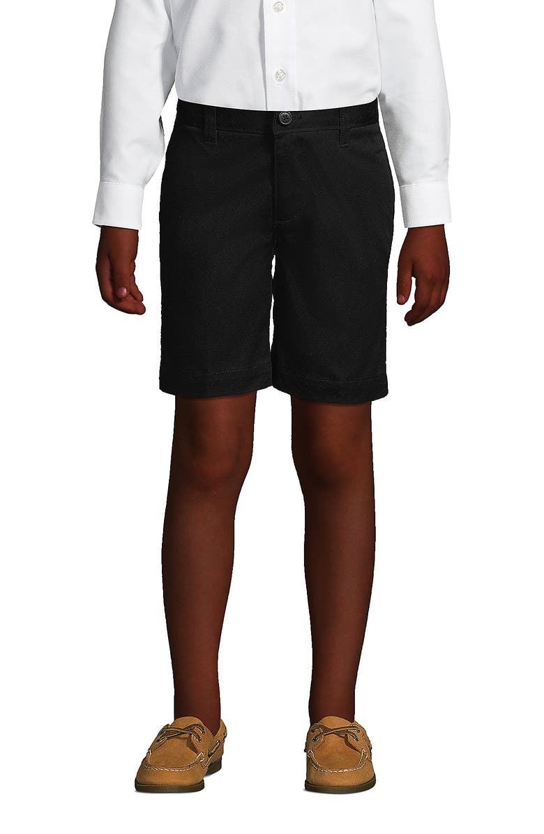 Lands' End School Uniform Boys Plain Front Blend Chino Shorts, Main, color, Black