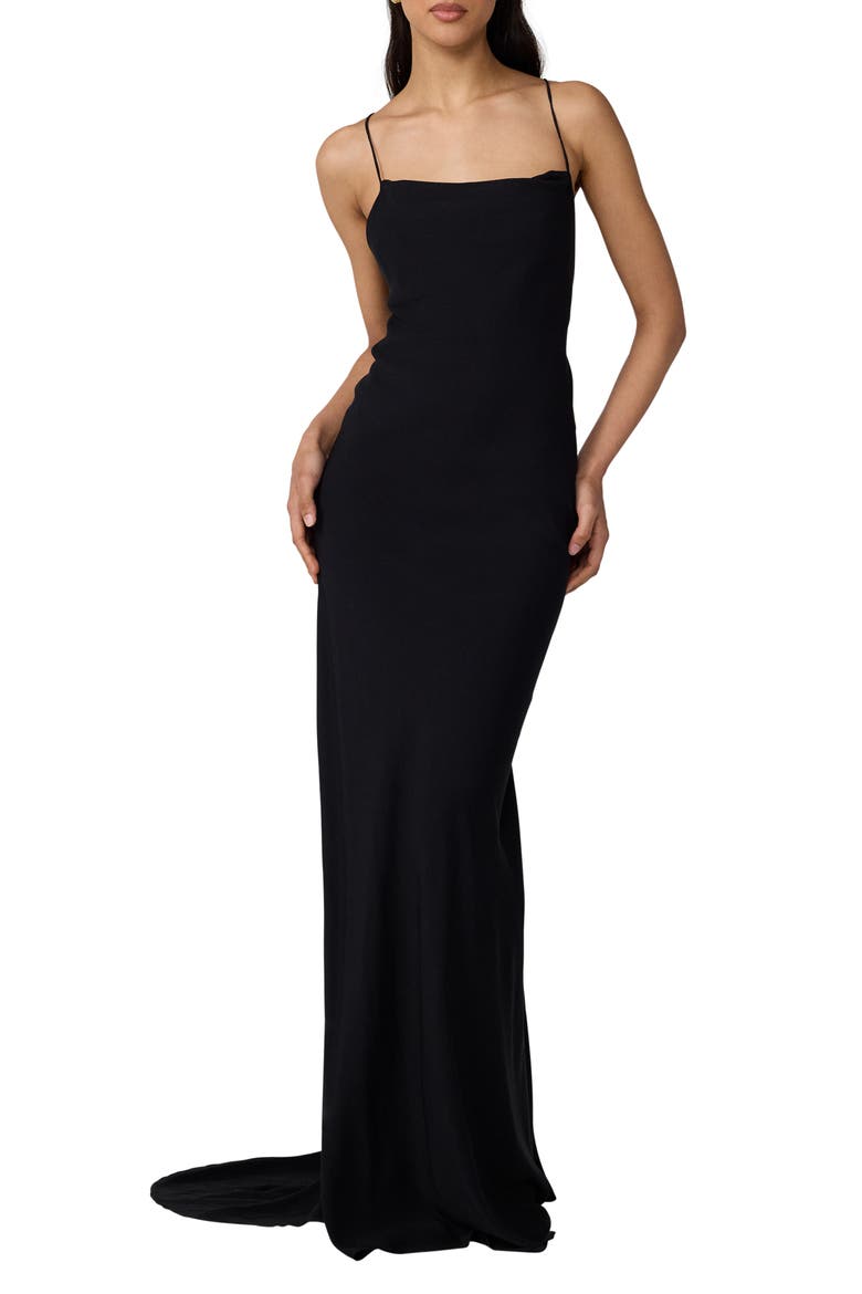 Stanton Lace Detail Crossback Gown, Alternate, color, BLACK