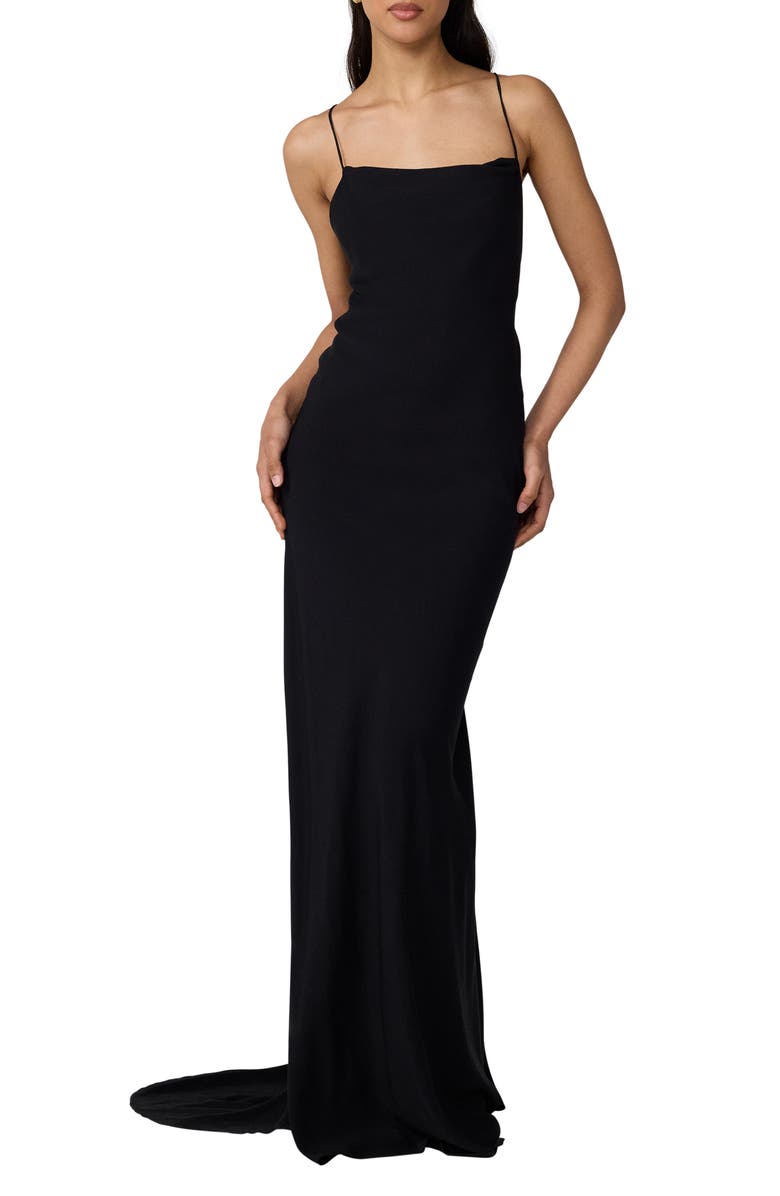 Diane von Furstenberg Stanton Lace Detail Crossback Gown, Alternate, color, Black