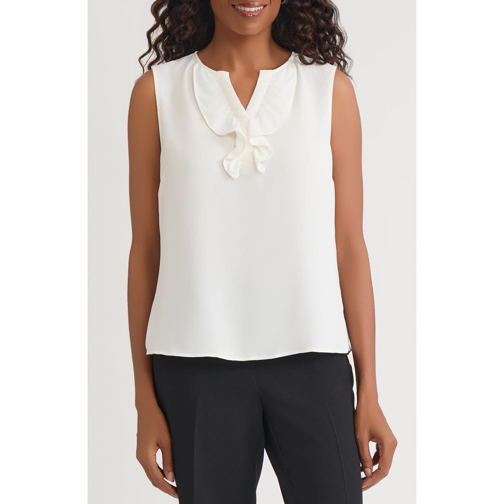 Kasper Ruffle Front Sleeveless Top In White
