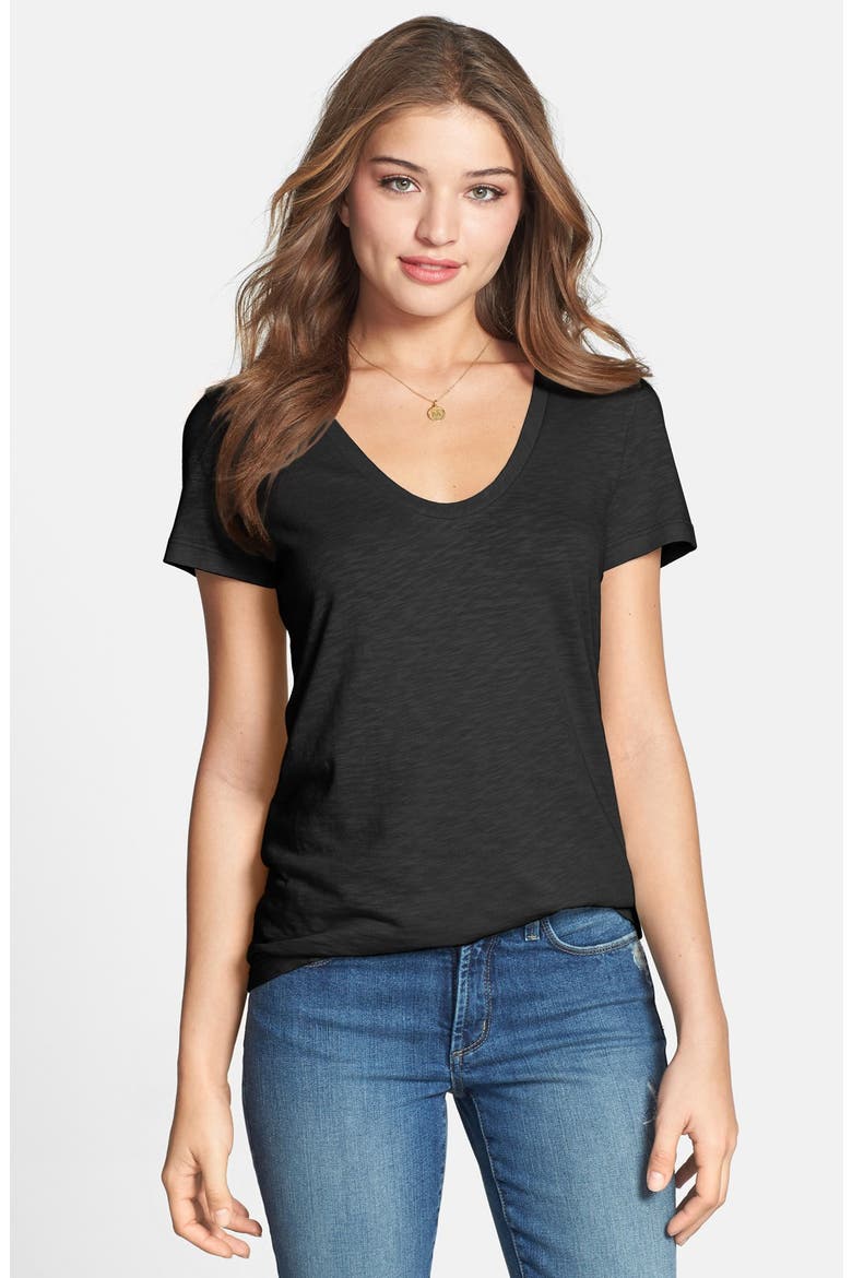 Caslon® Relaxed U-Neck Tee, Main, color, BLACK