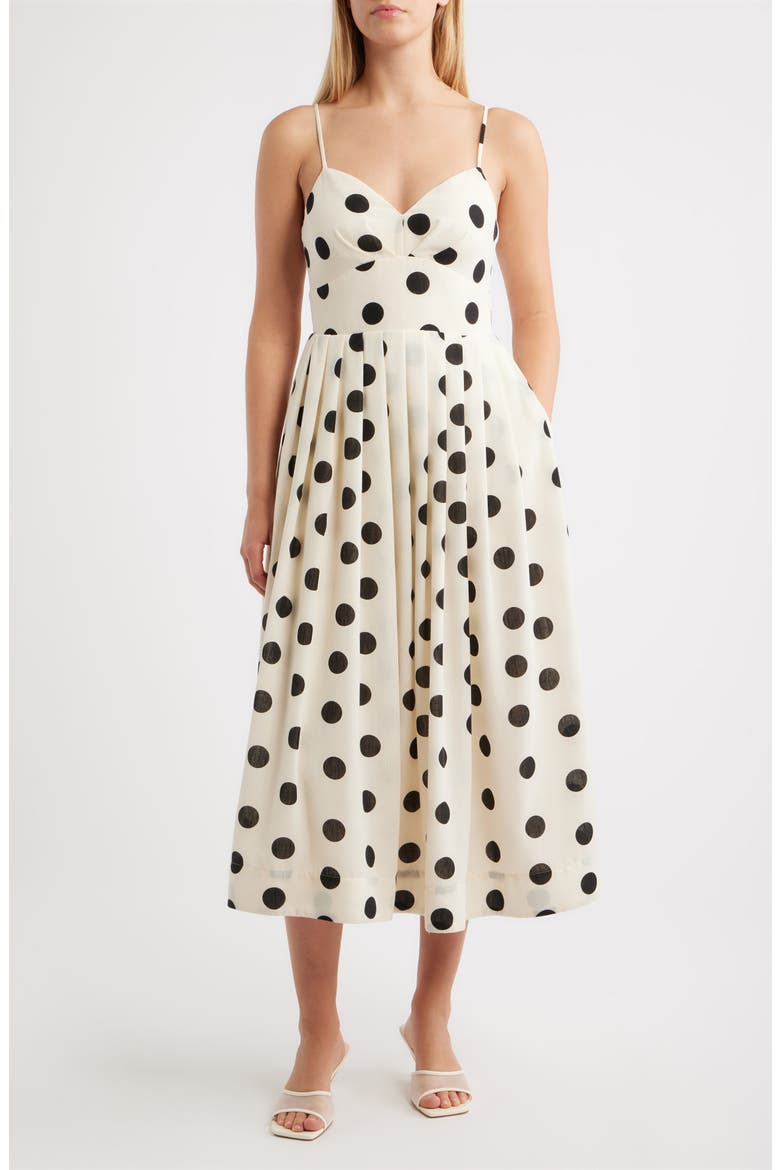 Polka Dot Midi Dress, Main, color, IVORY BLACK
