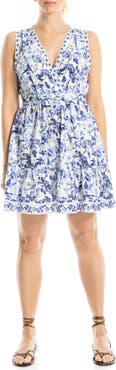 MAX STUDIO Floral V-Neck Empire Waist Minidress