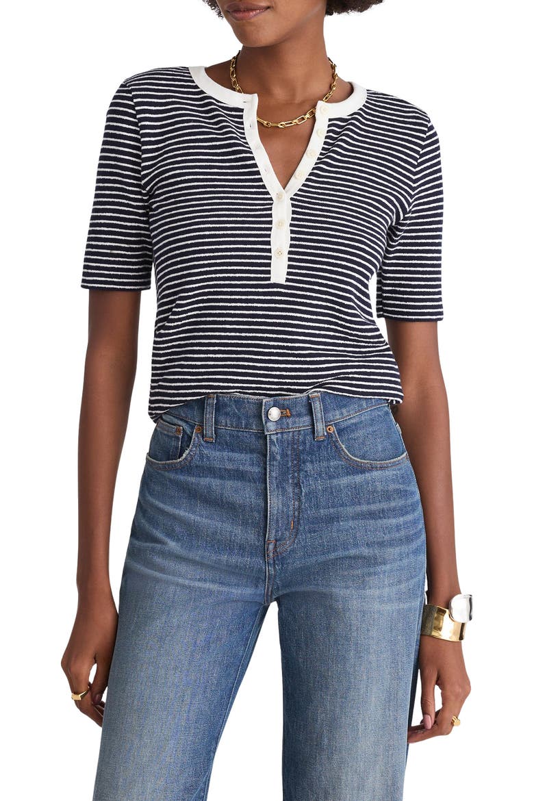 Stripe Elbow Sleeve Henley, Main, color, MIDNIGHT NAVY
