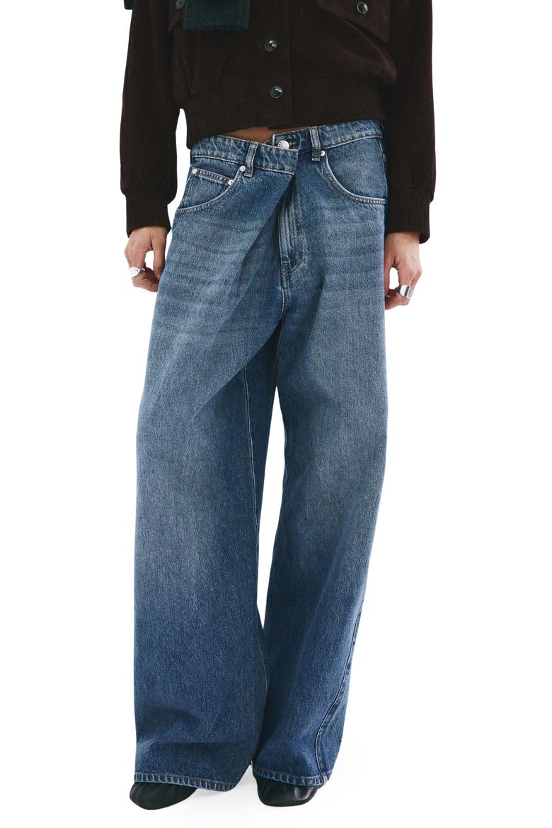 Foldover Mid Rise Balloon Jeans, Main, color, MEDIUM BLUE