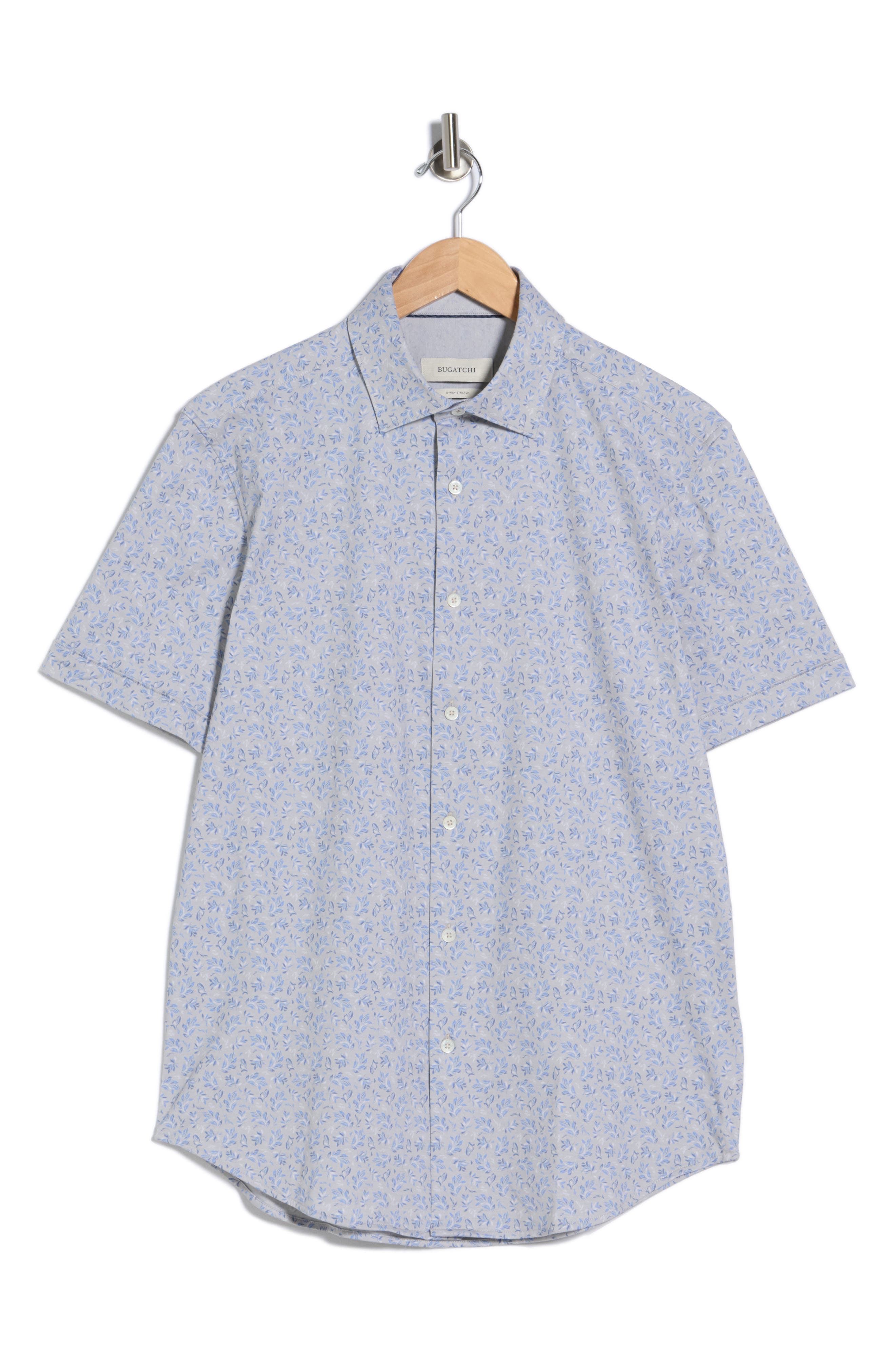 Bugatchi Floral Short Sleeve Stretch Cotton Button-Up Shirt
