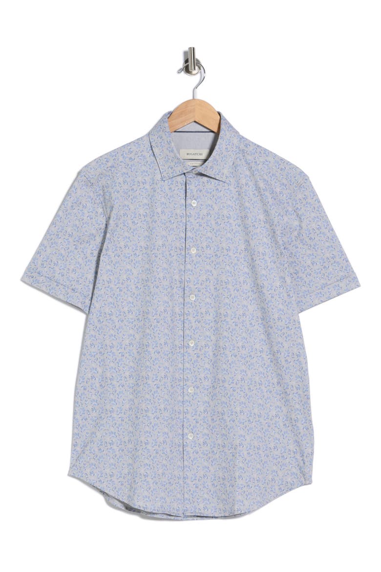 Floral Short Sleeve Stretch Cotton Button-Up Shirt, Alternate, color, SAND