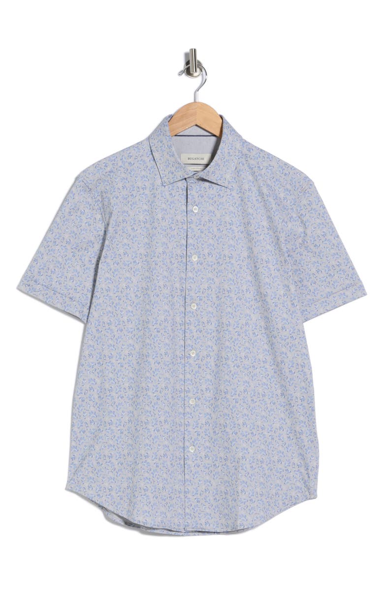 Bugatchi Floral Short Sleeve Stretch Cotton Button-Up Shirt, Main, color, Sand