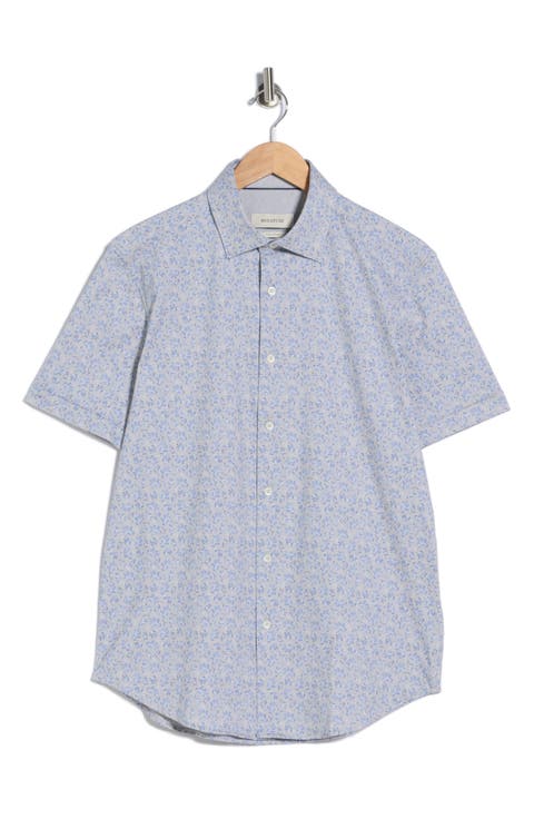 Floral Short Sleeve Stretch Cotton Button-Up Shirt