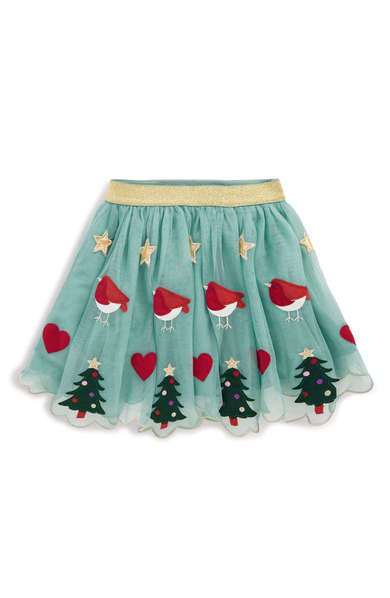 Mini Boden Kids' Christmas Appliqué Tulle Skirt, Main, color, Eucalyptus Christmas