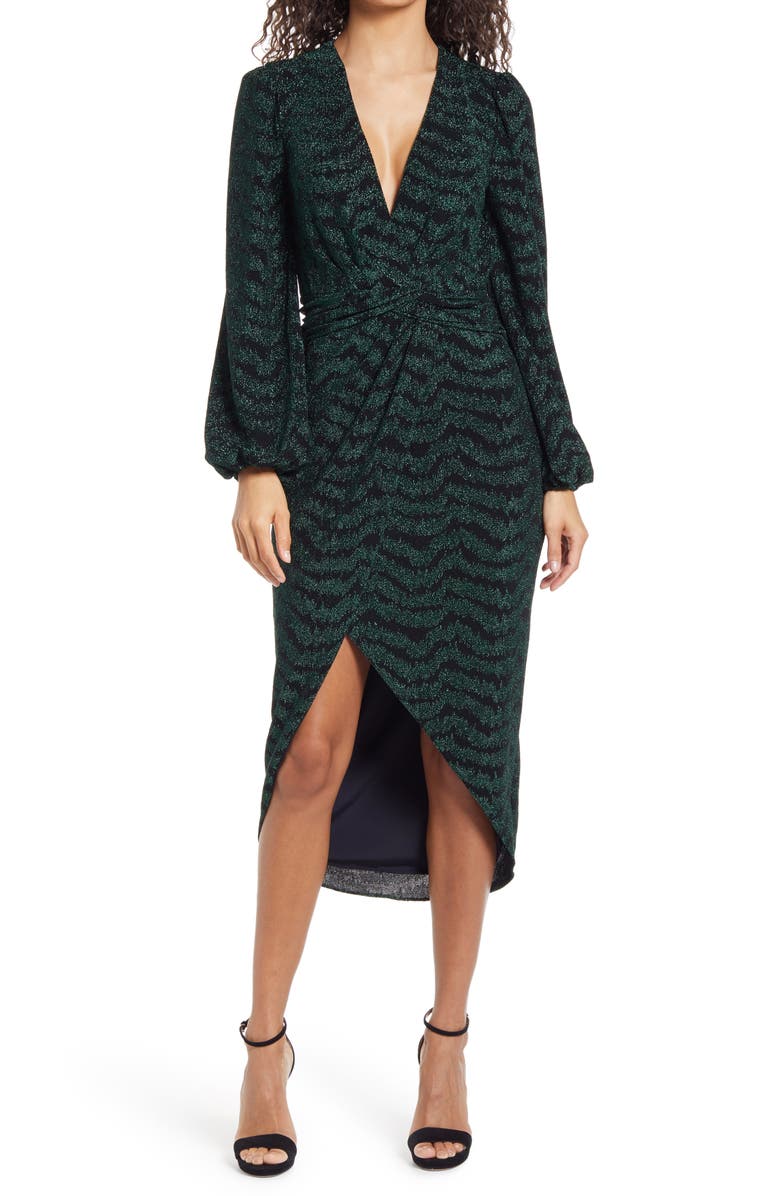 Saylor Camila Plunge Neck Long Sleeve Midi Dress, Main, color,