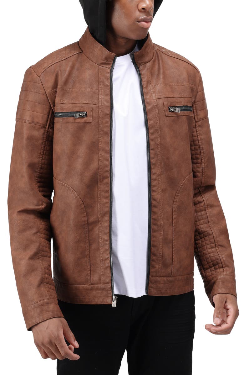 XRAY Faux Shearling Lined Faux Leather Racing Jacket, Alternate, color, Tan