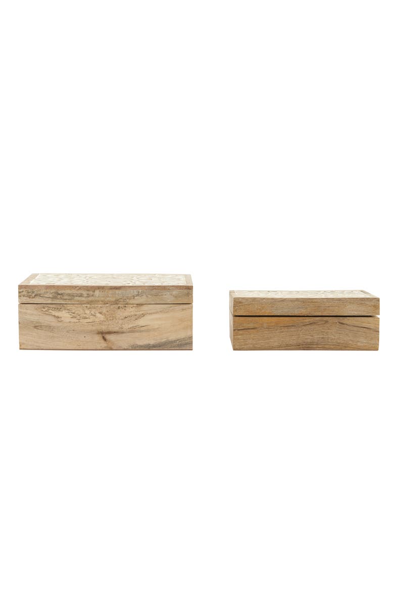 Handcarved & Whitewashed Mango Wood Boxes, Set of 2, Main, color, White Washed