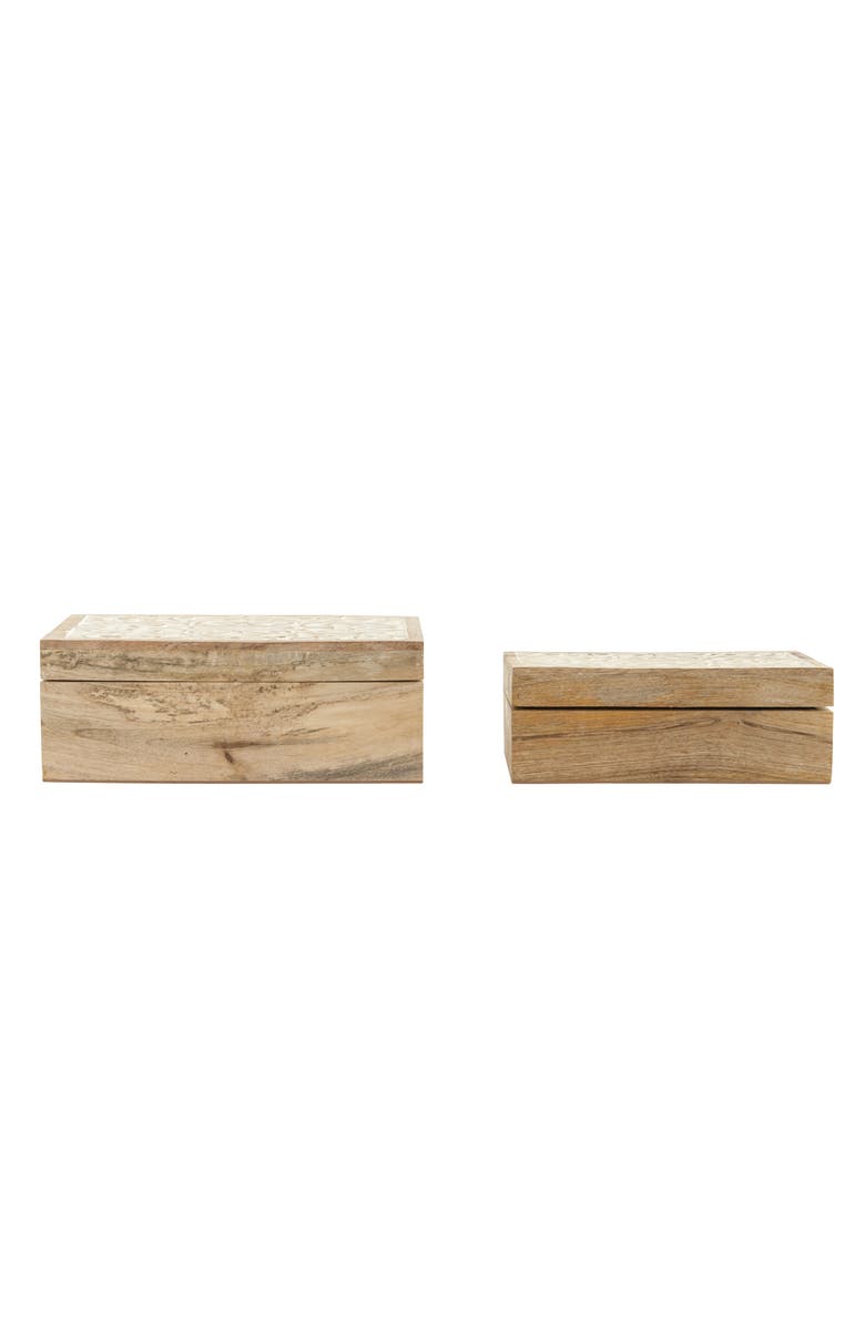 Storied Home Handcarved & Whitewashed Mango Wood Boxes, Main, color, White Washed