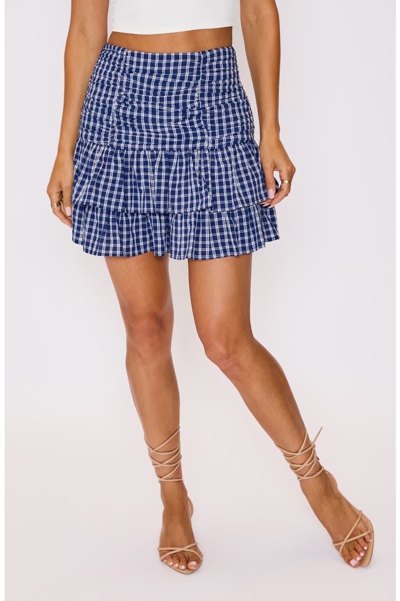 Natalie Plaid Ruffle Cotton Miniskirt, Main, color, BLUE PLAID