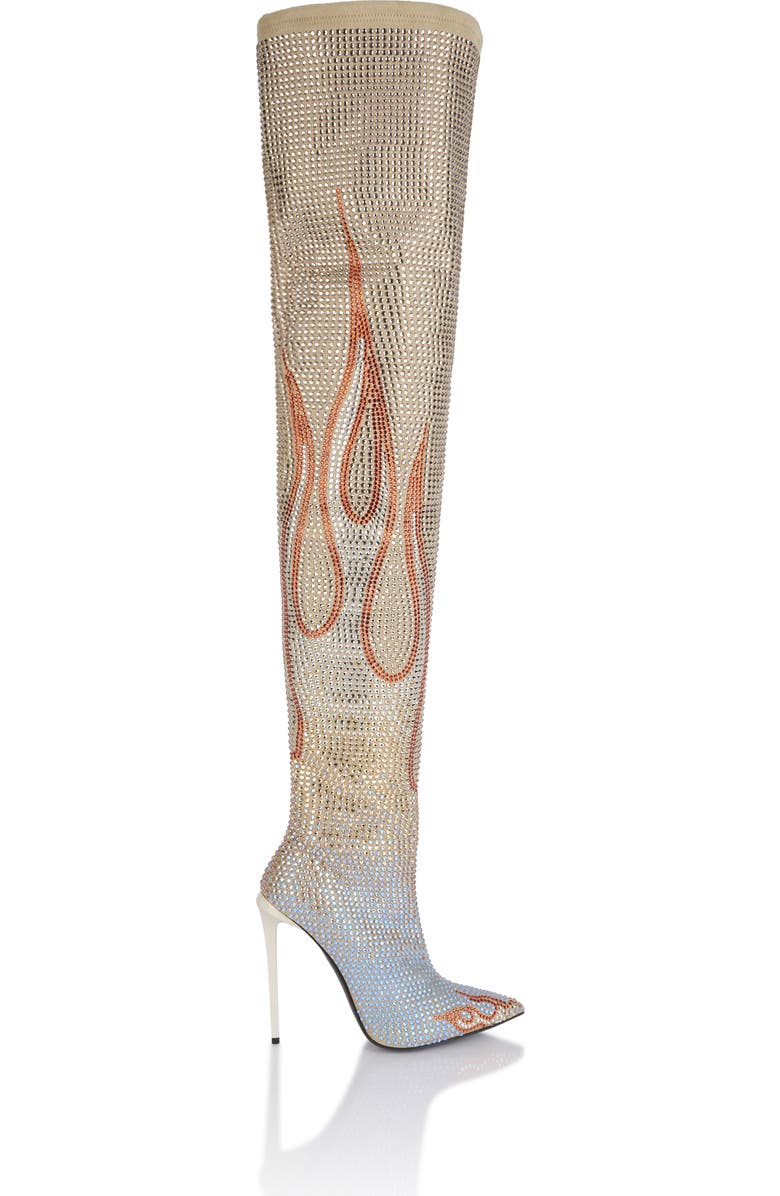 PHILIPP PLEIN Suede Strass Boots Hi-Heels Overknees Flame Women, Alternate, color, Beige
