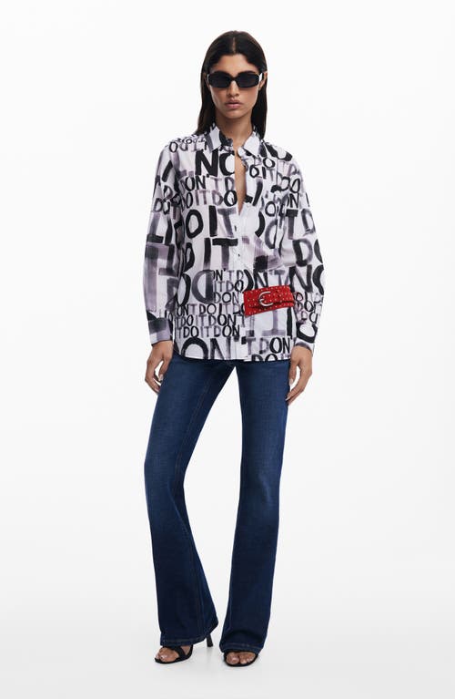 Desigual Oversize Lettering Button-up Shirt In Black