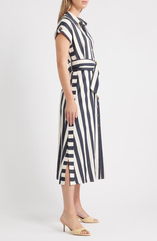 Zoe And Claire Stripe Belted Midi Shirtdress In Multi