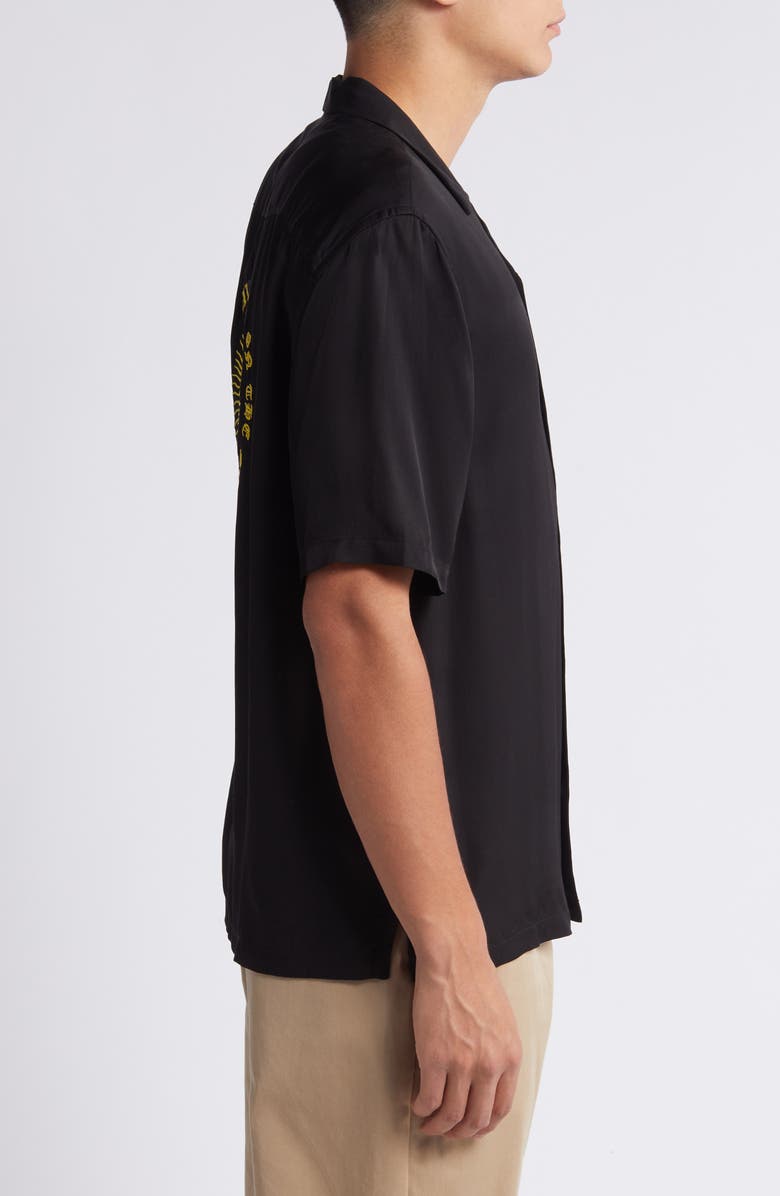 AllSaints Sunsmirk Embroidered Camp Shirt, Alternate, color, Jet Black