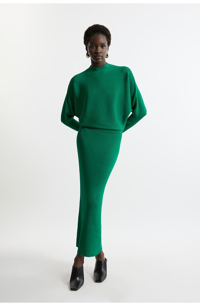 Karen Millen Drape Knit Bat Wing Pencil Midi Dress, Main, color, Green