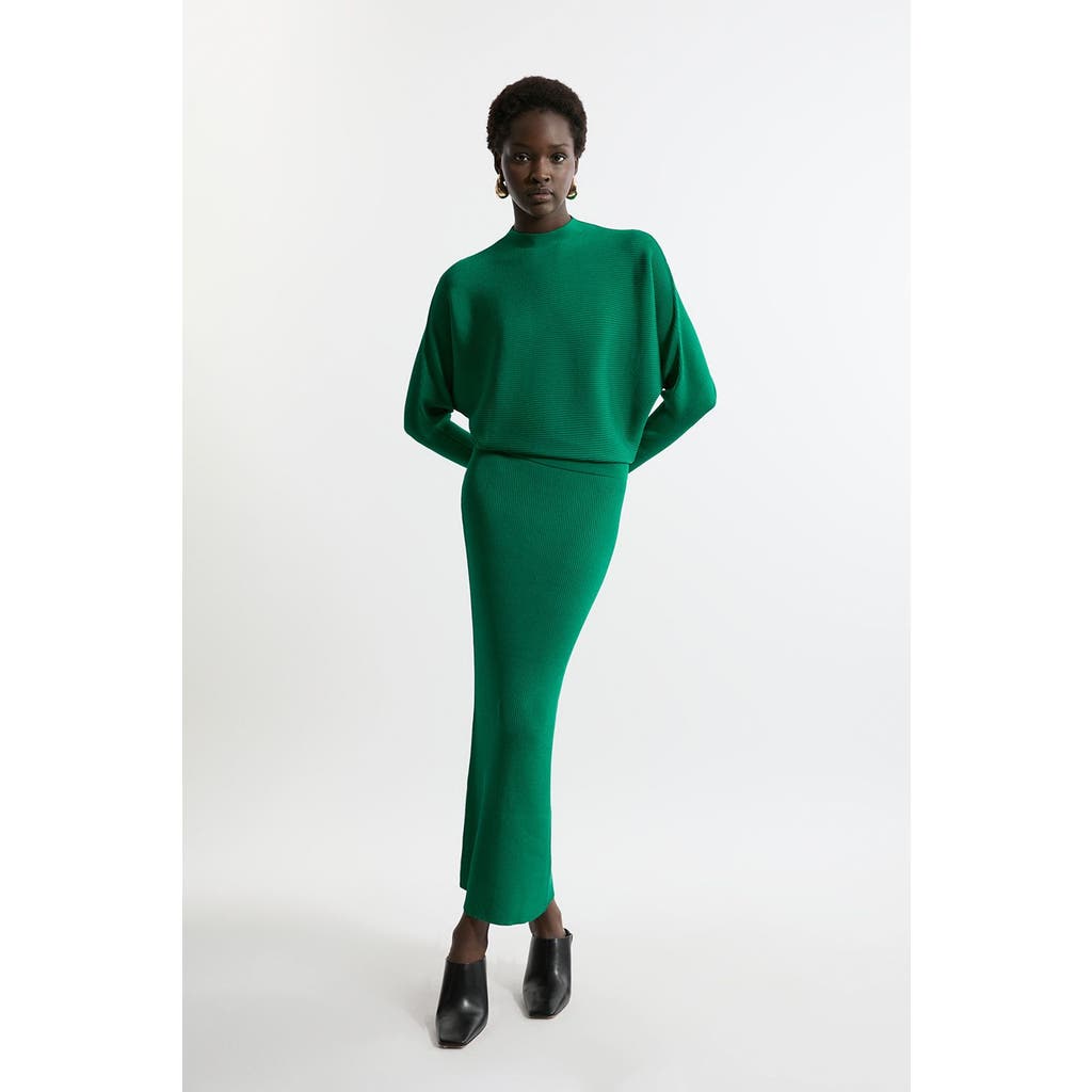 Karen Millen Drape Knit Bat Wing Pencil Midi Dress In Green