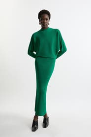 Karen Millen Drape Knit Bat Wing Pencil Midi Dress