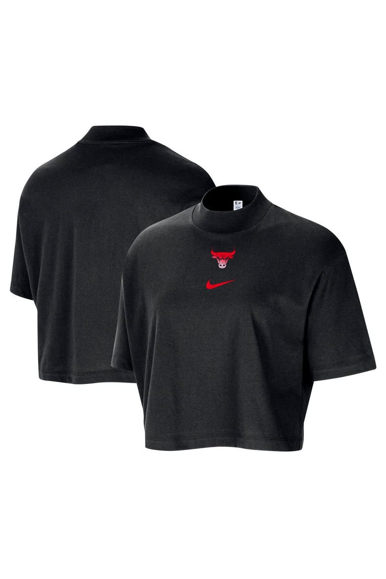 Women's Nike Black Chicago Bulls Courtside Mock Neck Loose Fit Cropped T-Shirt, Main, color, Black