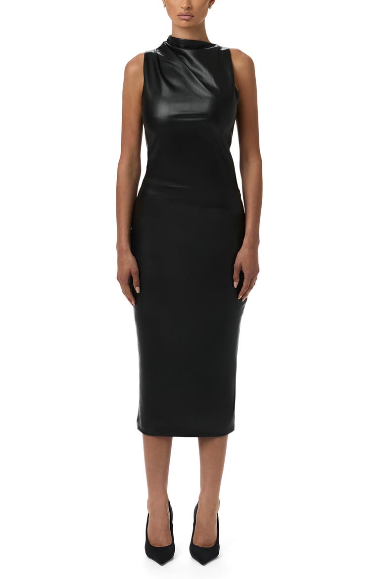 Asymmetric Faux Leather Top, Alternate, color, BLACK