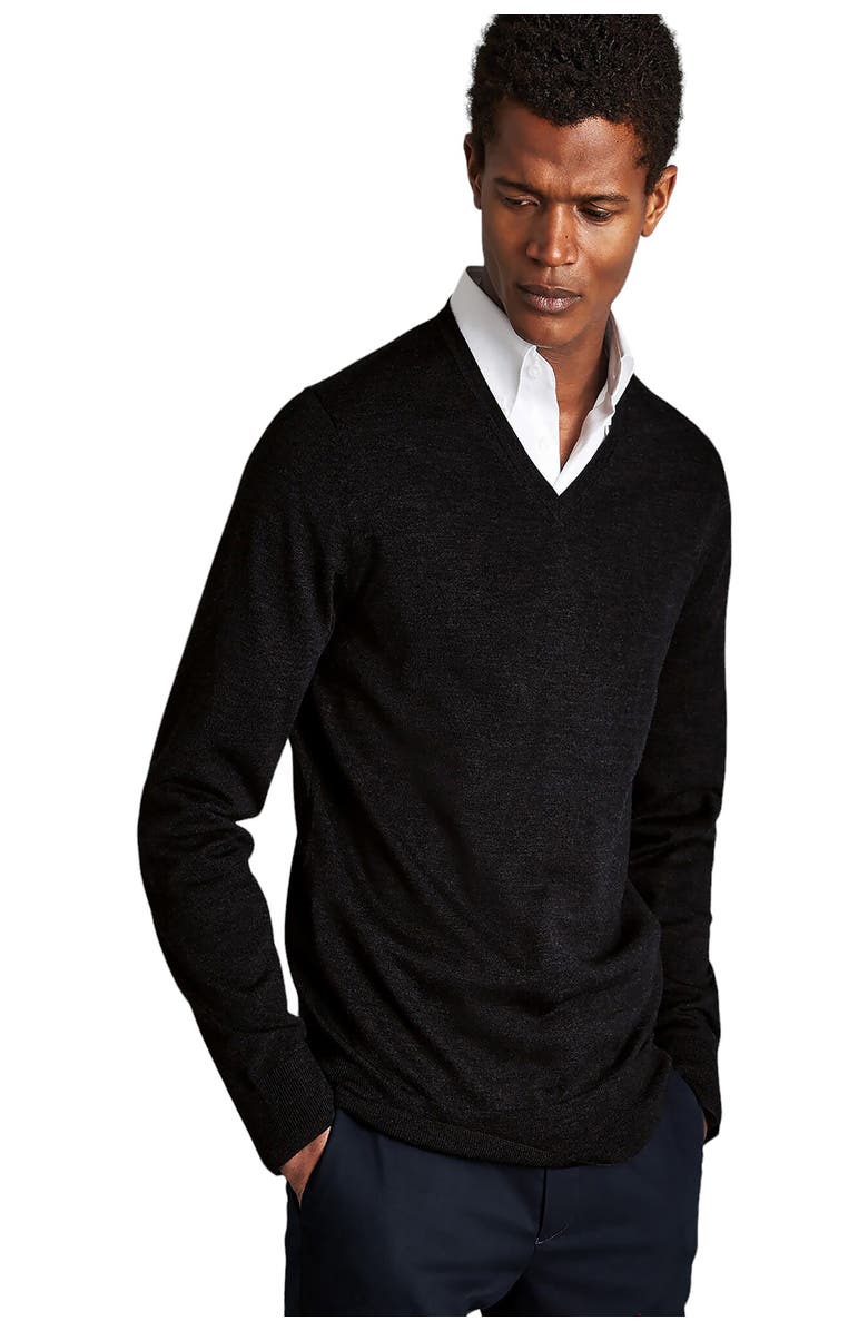 Charles Tyrwhitt Pure Merino V Neck Sweater, Alternate, color, Dark Charcoal