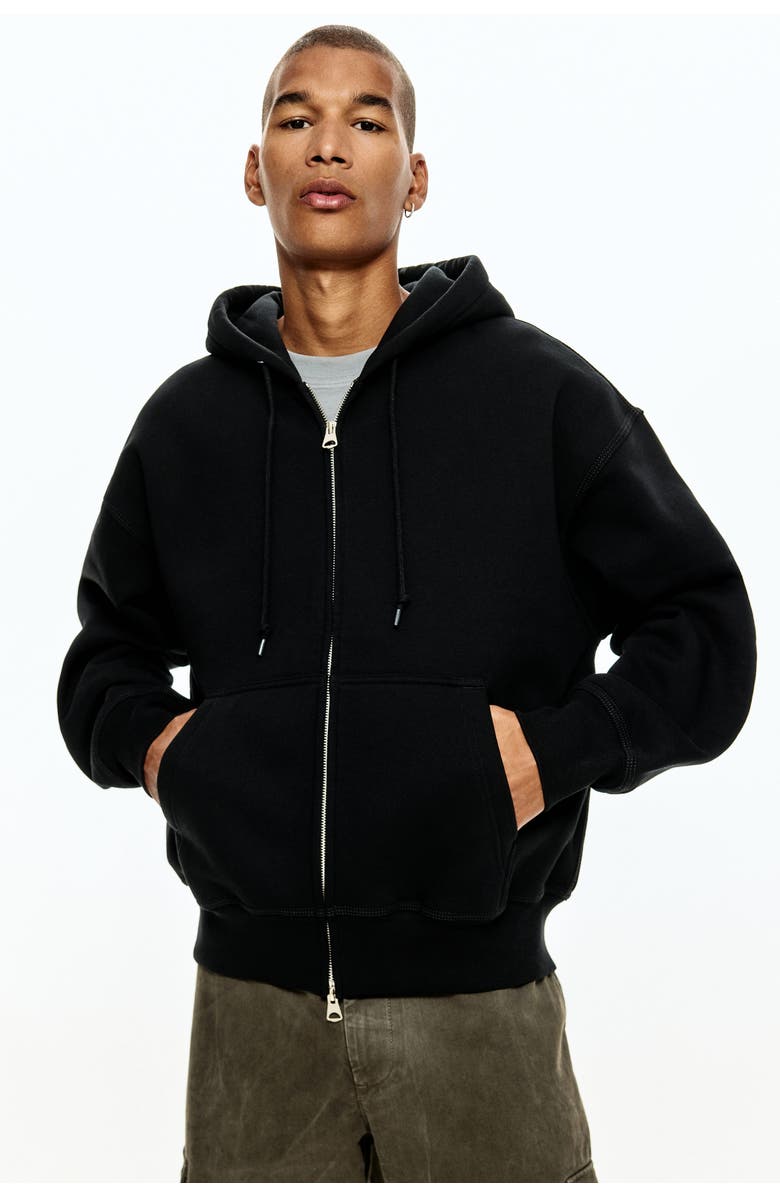 H&M Oversized Fit Zip-through Hoodie, Alternate, color, Black