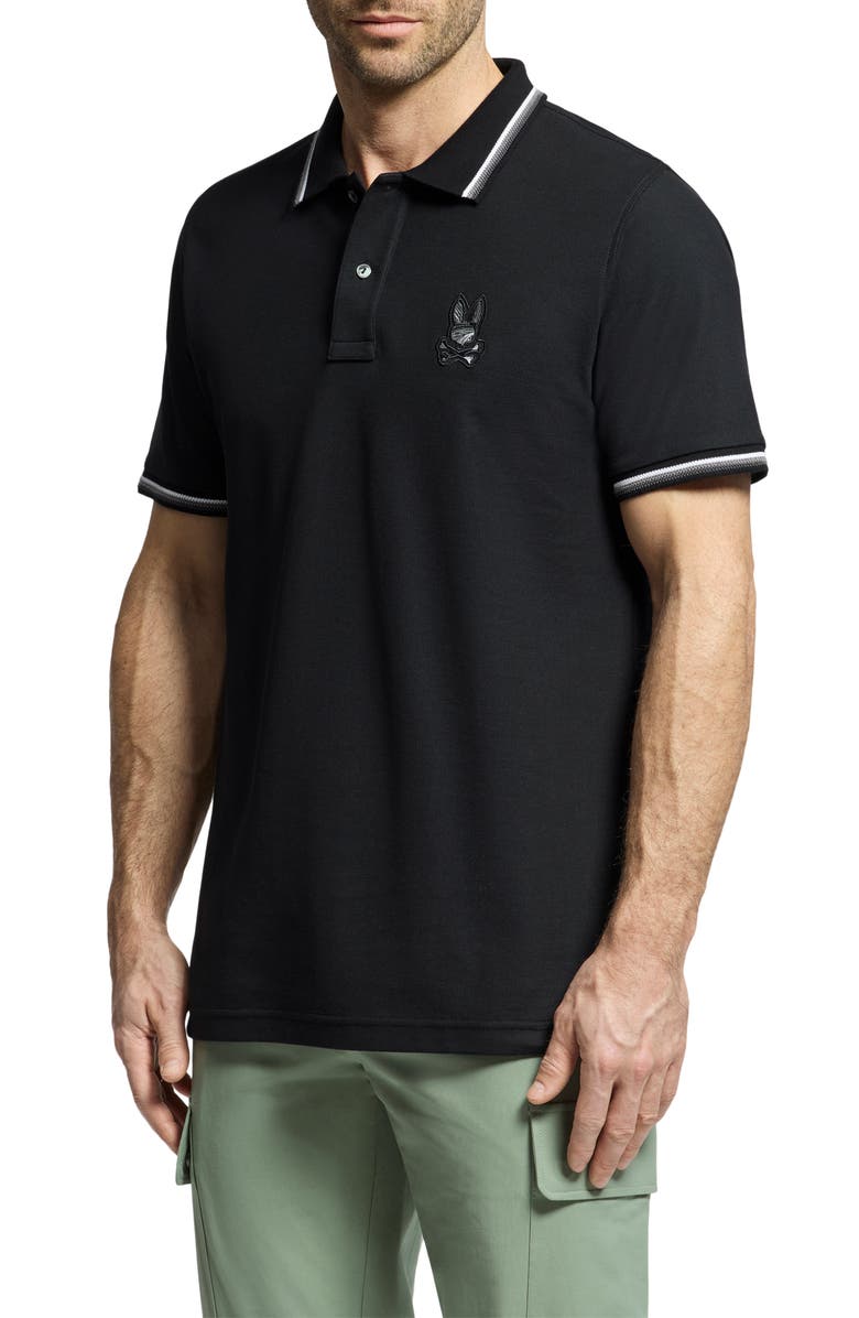 Psycho Bunny Baxter Tipped Pima Cotton Piqué Polo, Alternate, color, Blk