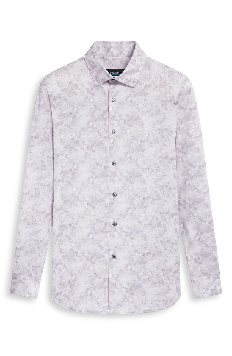 Bugatchi OoohCotton<sup>®</sup> Leaf Print Button-Up Shirt, Alternate, color, Platinum