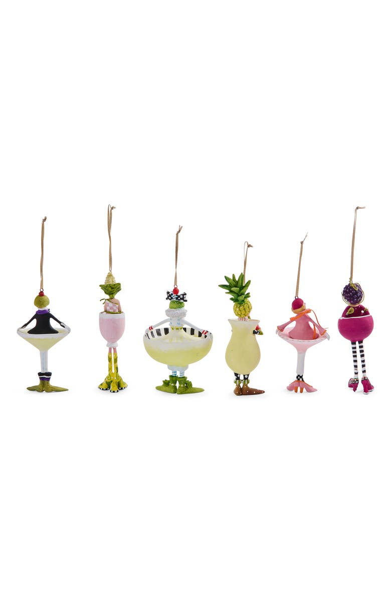MACKENZIE CHILDS Set of 6 Patience Brewster Mini Cocktail Ornaments, Alternate, color, Multi Yellow