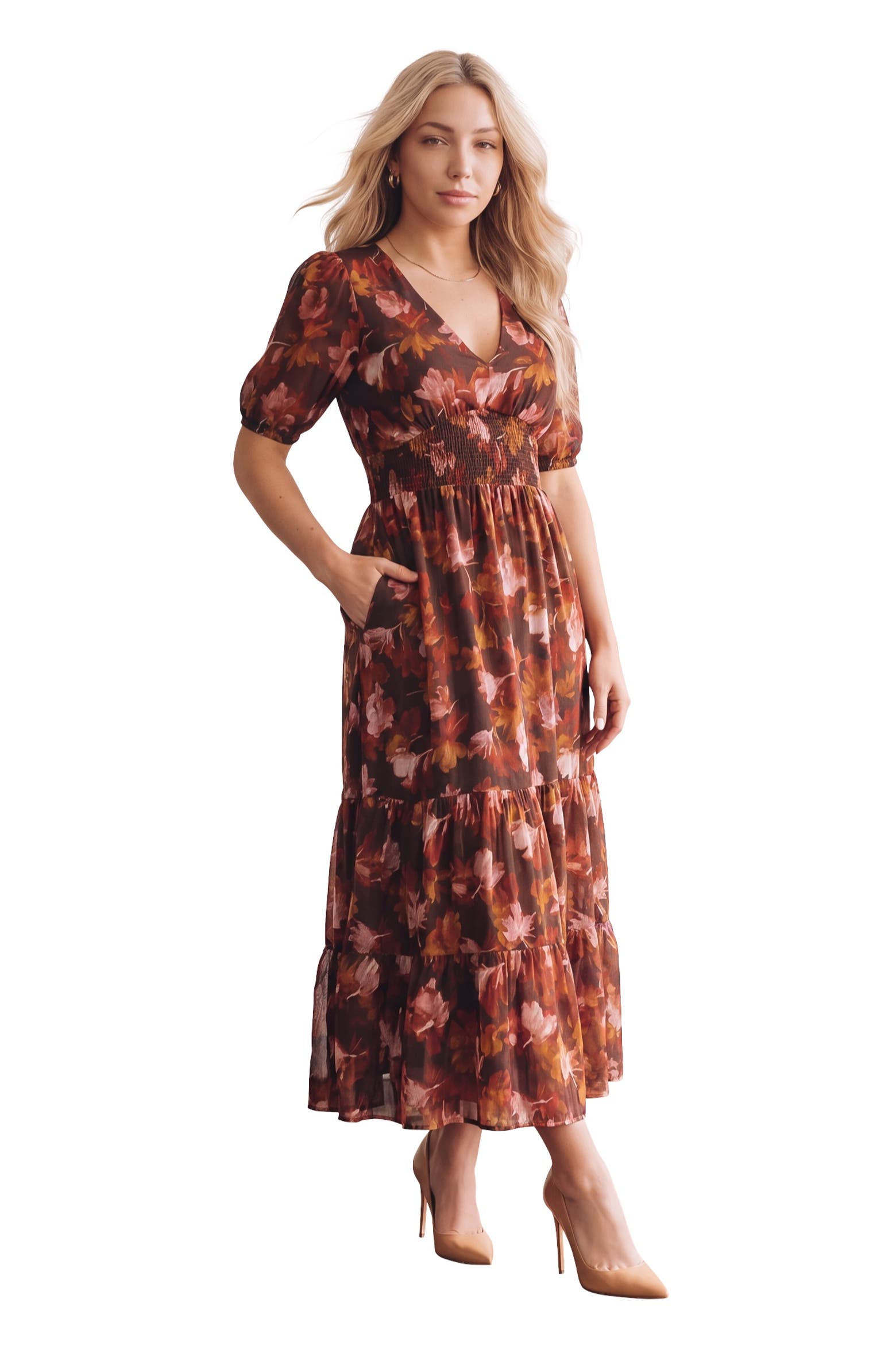 Bcf Dress Code Roaman's Chiffon V Neck Short Sleeve Tiered Maxi Dress (Women) | Nordstrom