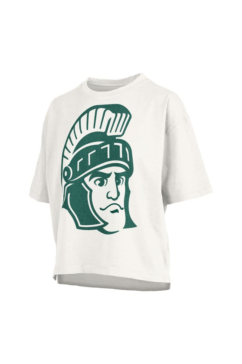Women's Pressbox  White Michigan State Spartans Big Canvas Puff Castillo Motley Slub T-Shirt, Alternate, color, White