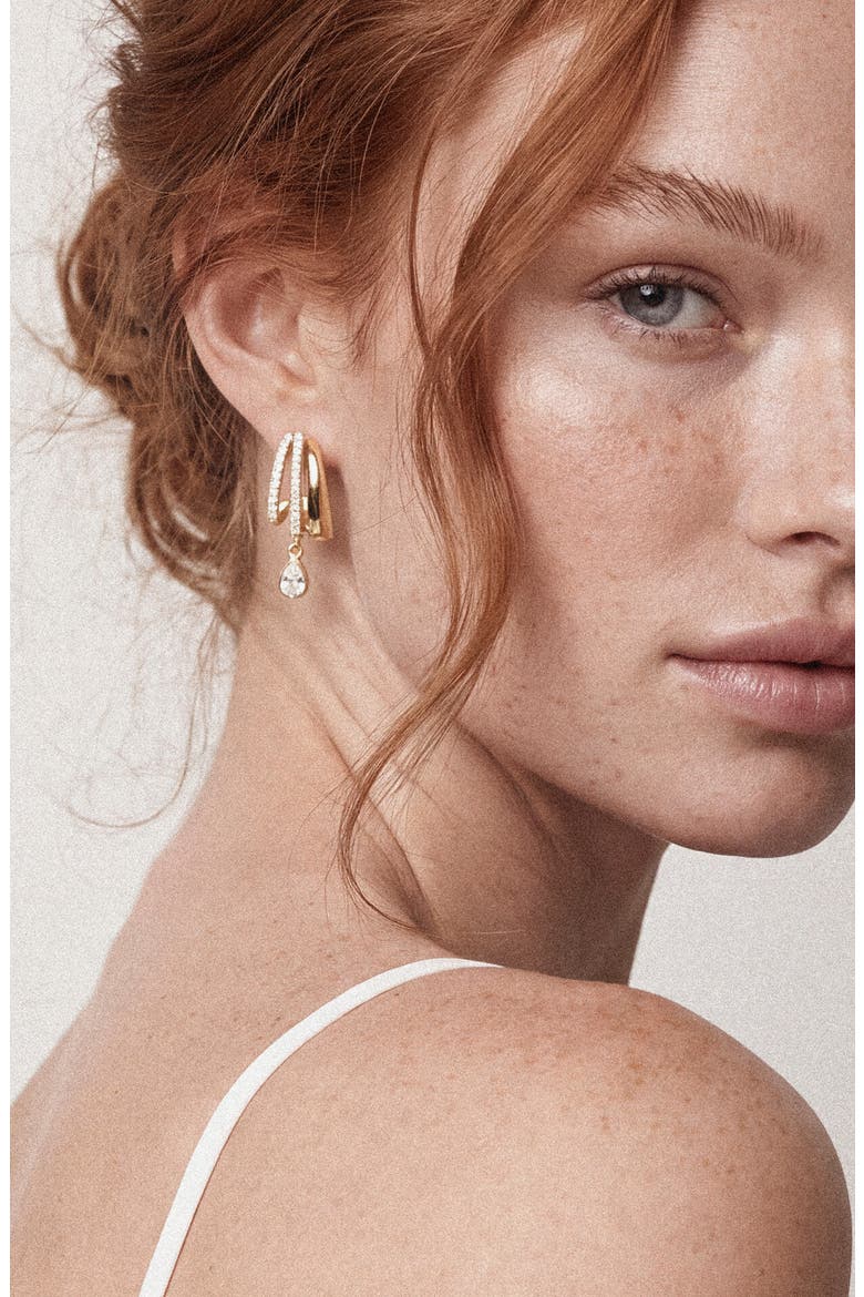 Triple Row Hoop Earrings, Alternate, color, GOLD