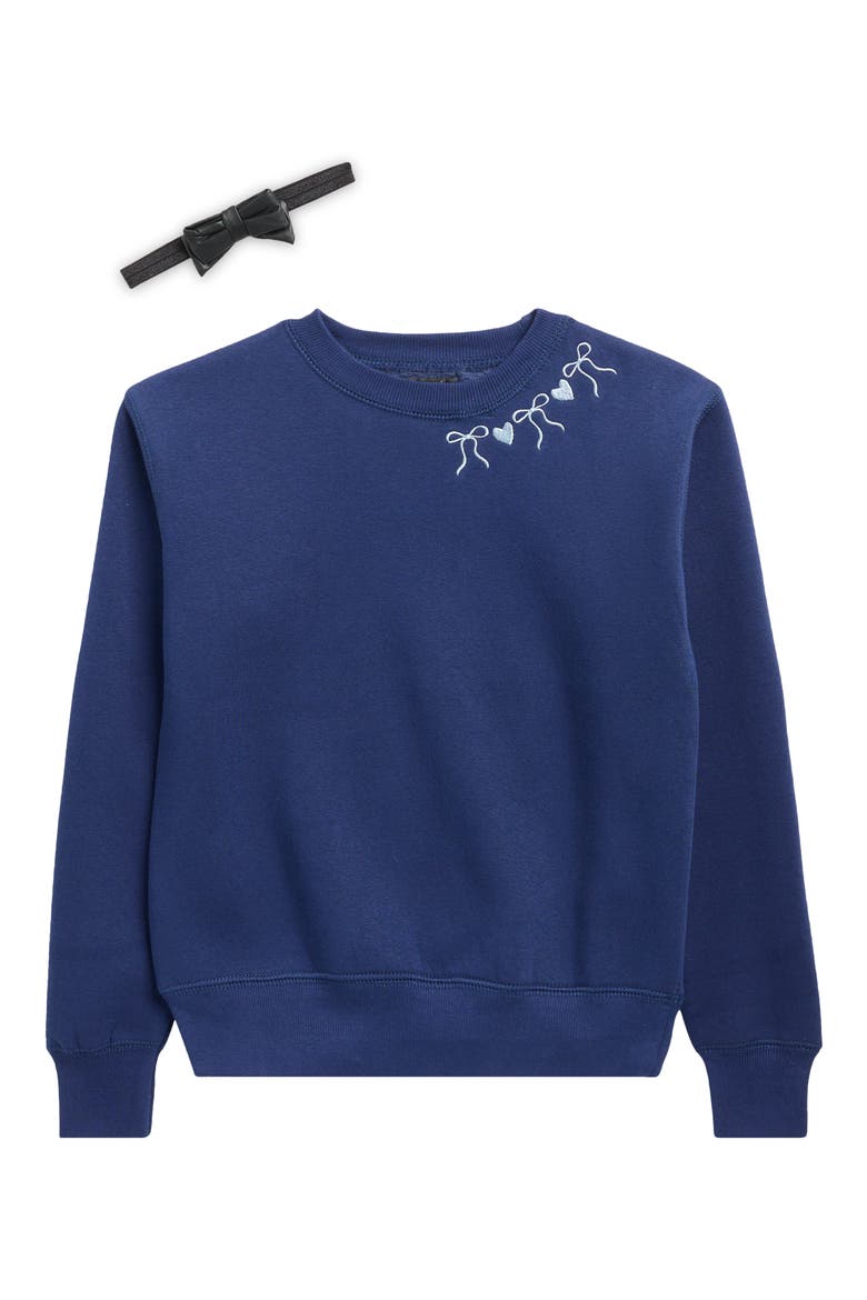 Kids' Bow Print Sweatshirt & Headband Set, Main, color, NAVY