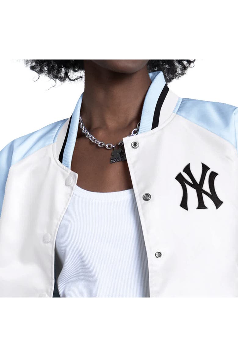 Women's Starter Light Blue/White New York Yankees Blitz Varsity Raglan Full-Snap Satin Jacket, Alternate, color, Light Blue